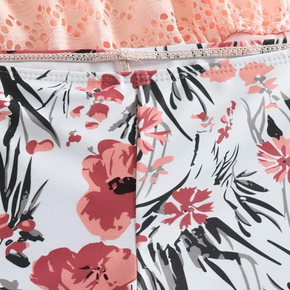 Pink Flower Print Mesh Tankini Set - Picture 9 of 14